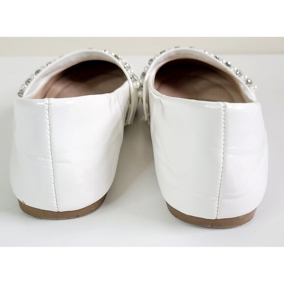 Girls White Patent Leather Ballet Flats Sandalup With Rhinestone Strap Size 1 - Picture 4 of 12